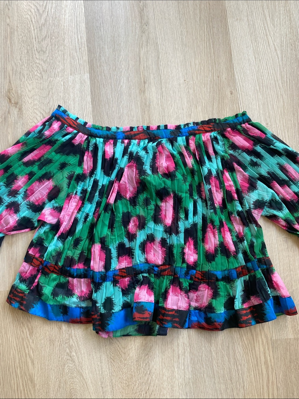 KENZO x H&M Pleated Floral Print Blouse Green Pink Blue Size 6 - Picture 9 of 13